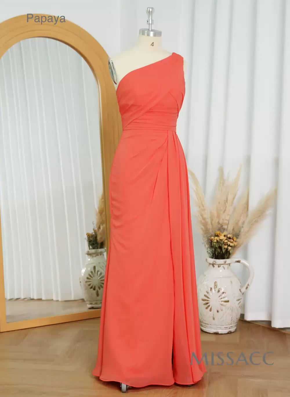 A-Line One-Shoulder Sleeveless Chiffon Bridesmaid Dresses With High Split