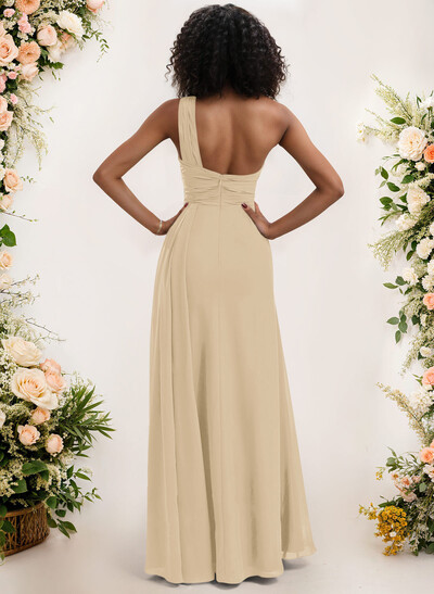 A-Line One-Shoulder Sleeveless Chiffon Bridesmaid Dresses With High Split