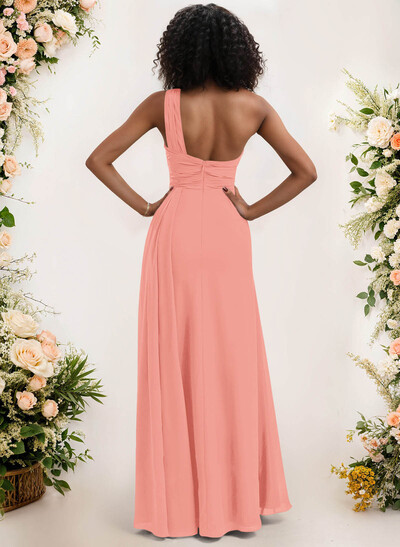 A-Line One-Shoulder Sleeveless Chiffon Bridesmaid Dresses With High Split