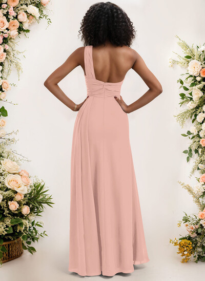 A-Line One-Shoulder Sleeveless Chiffon Bridesmaid Dresses With High Split