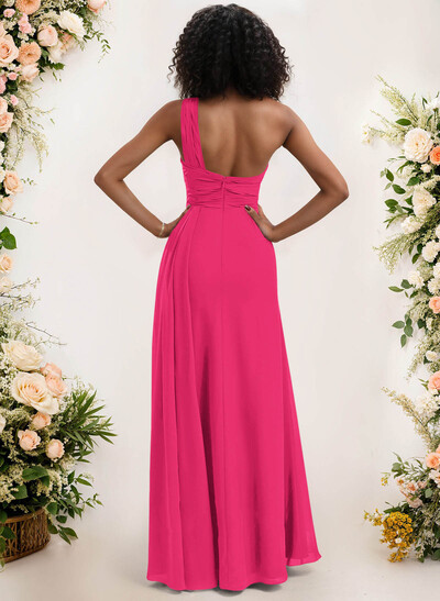 A-Line One-Shoulder Sleeveless Chiffon Bridesmaid Dresses With High Split