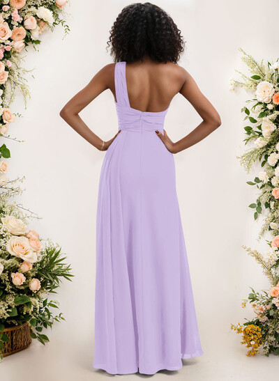 A-Line One-Shoulder Sleeveless Chiffon Bridesmaid Dresses With High Split