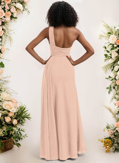 A-Line One-Shoulder Sleeveless Chiffon Bridesmaid Dresses With High Split