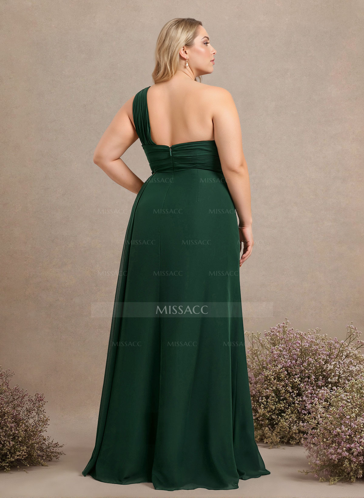 A-Line One-Shoulder Sleeveless Chiffon Bridesmaid Dresses With High Split