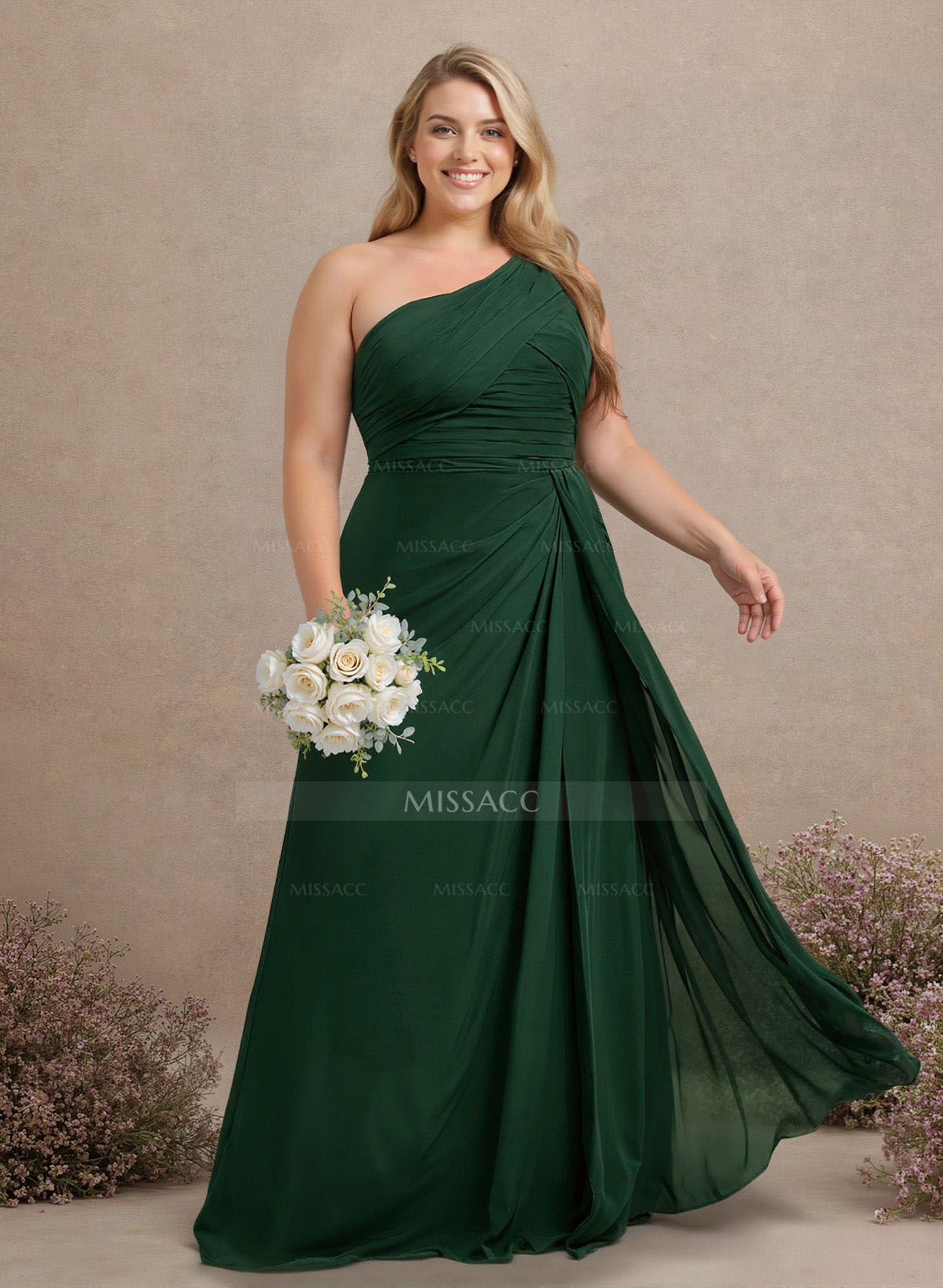 A-Line One-Shoulder Sleeveless Chiffon Bridesmaid Dresses With High Split