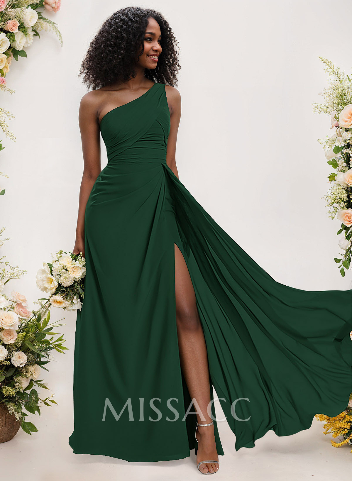 A-Line One-Shoulder Sleeveless Chiffon Bridesmaid Dresses With High Split A-Line One-Shoulder Sleeveless Chiffon Bridesmaid Dresses With High Split