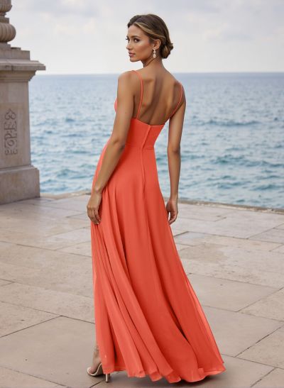 A-Line Cowl Neck Sleeveless Chiffon Bridesmaid Dresses With High Split