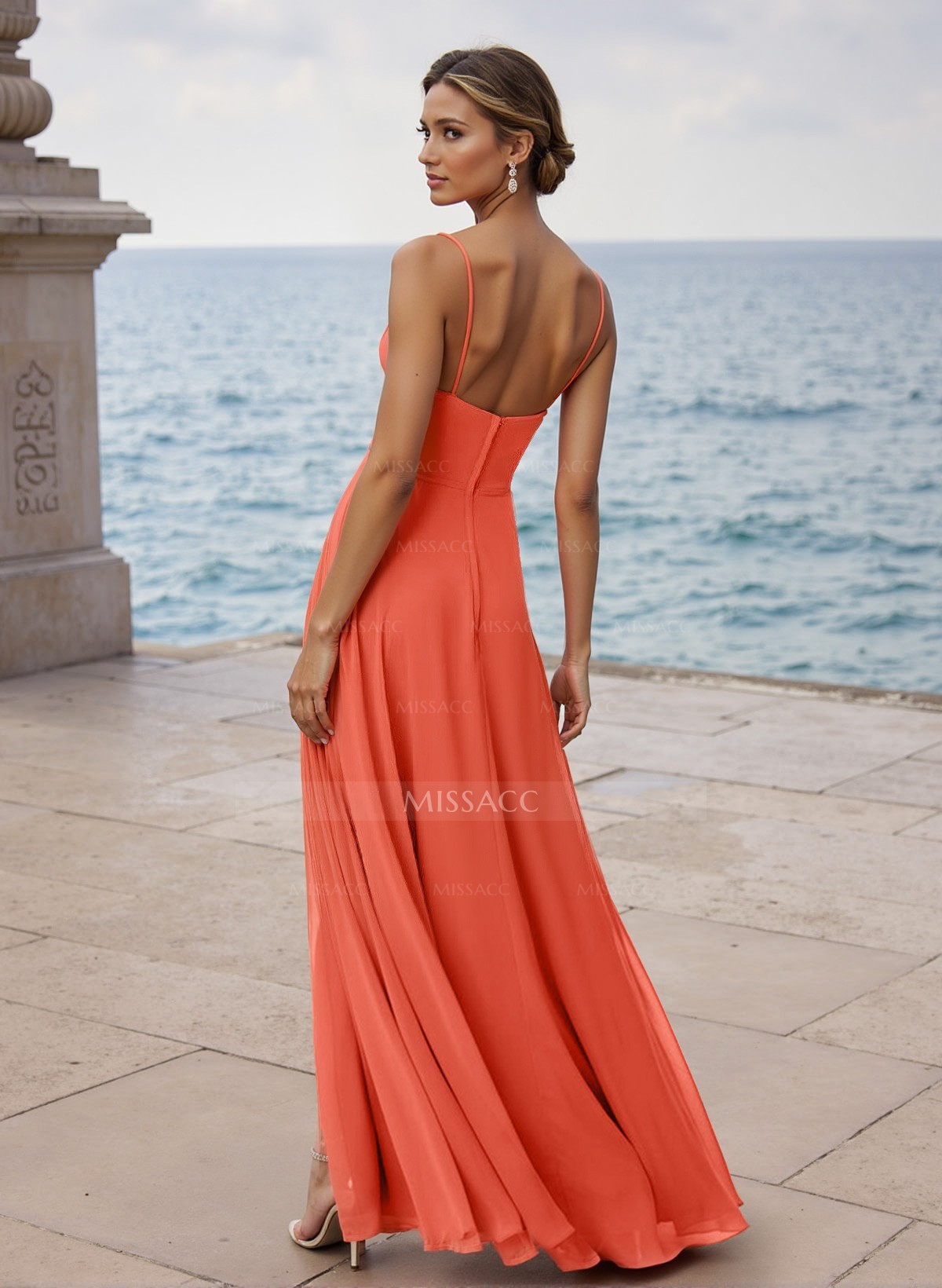 A-Line Cowl Neck Sleeveless Chiffon Bridesmaid Dresses With High Split