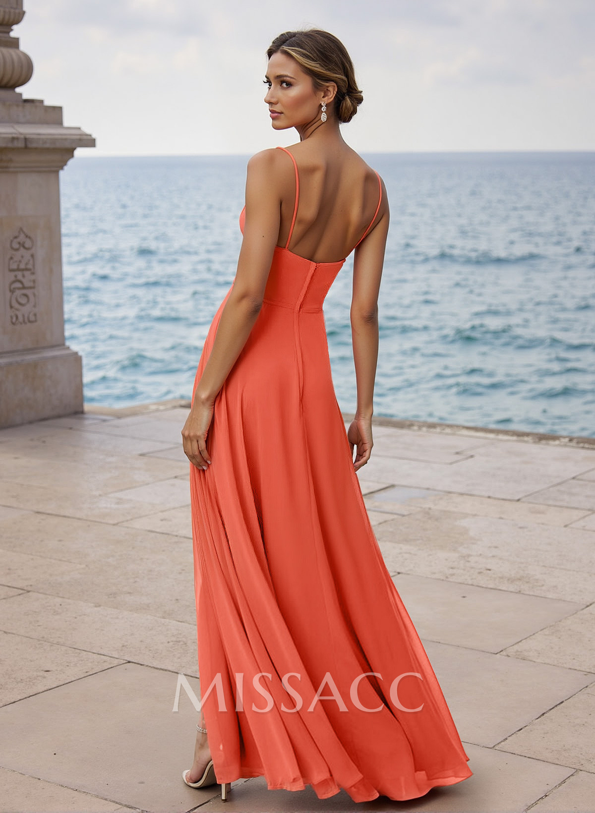 A-Line Cowl Neck Sleeveless Chiffon Bridesmaid Dresses With High Split