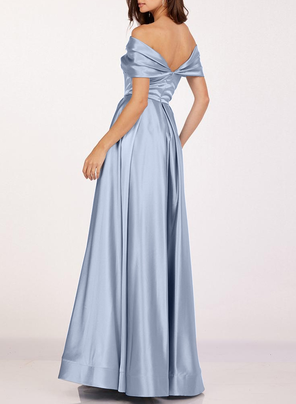 A-Line Off-The-Shoulder Sleeveless Satin Bridesmaid Dresses With High Split