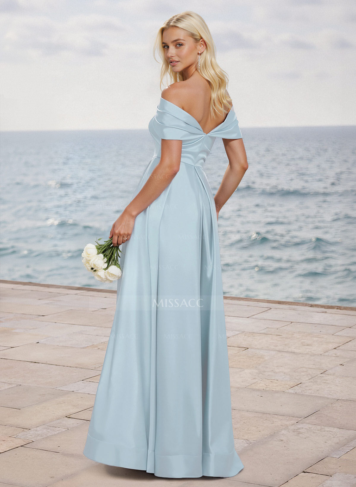 A-Line Off-The-Shoulder Sleeveless Satin Bridesmaid Dresses With High Split