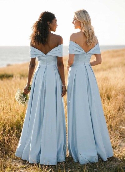 A-Line Off-The-Shoulder Sleeveless Satin Bridesmaid Dresses With High Split