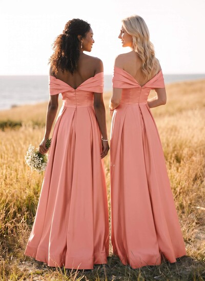 A-Line Off-The-Shoulder Sleeveless Satin Bridesmaid Dresses With High Split