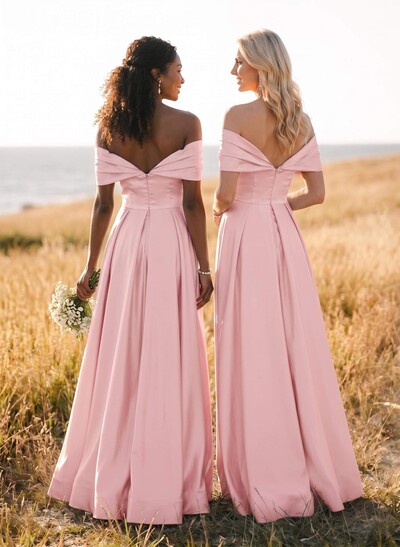 A-Line Off-The-Shoulder Sleeveless Satin Bridesmaid Dresses With High Split