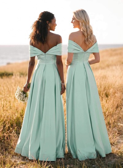A-Line Off-The-Shoulder Sleeveless Satin Bridesmaid Dresses With High Split