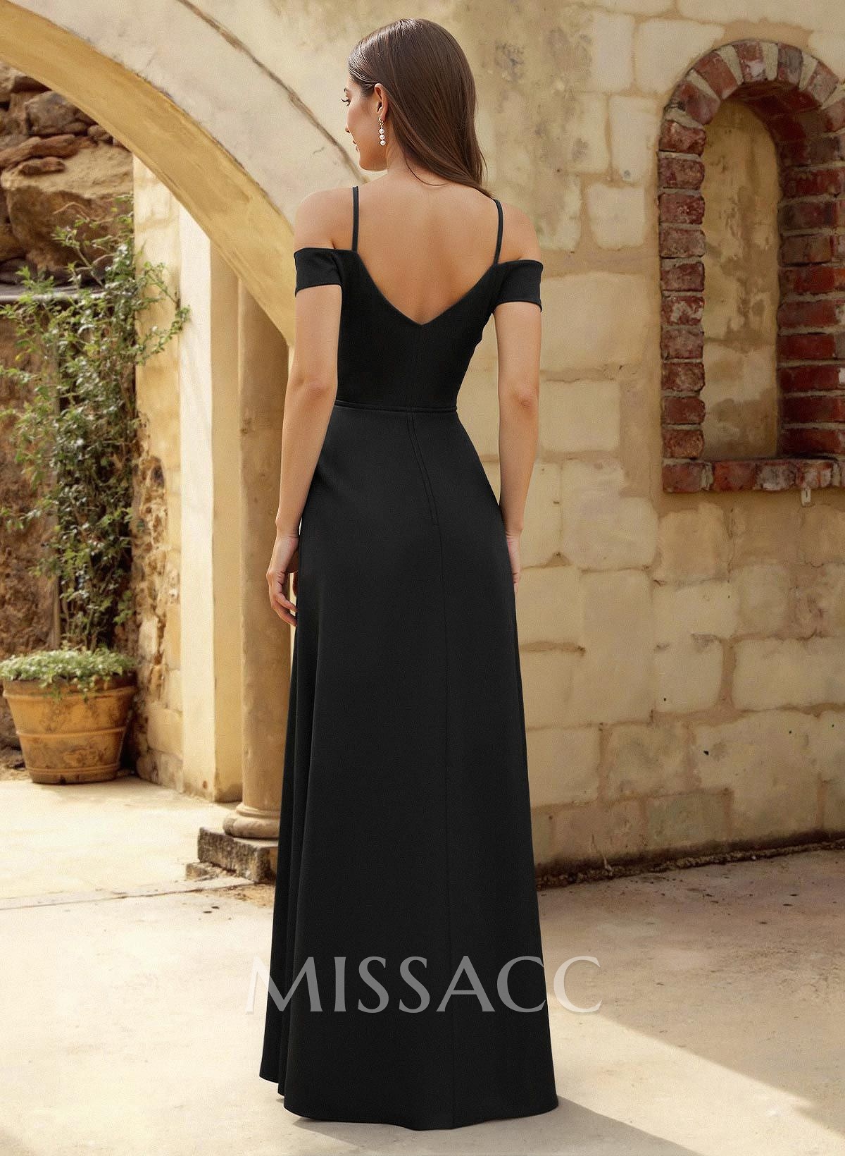 Sheath/Column Off-The-Shoulder Crepe Satin Bridesmaid Dresses With High Split