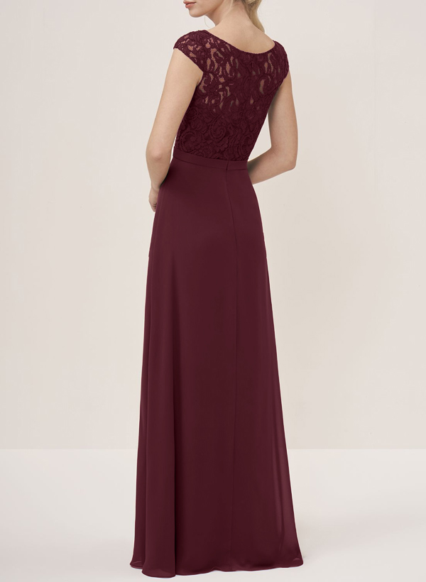 A-Line Scoop Neck Floor-Length Chiffon Bridesmaid Dresses With Lace