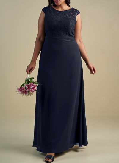 A-Line Scoop Neck Floor-Length Chiffon Bridesmaid Dresses With Lace