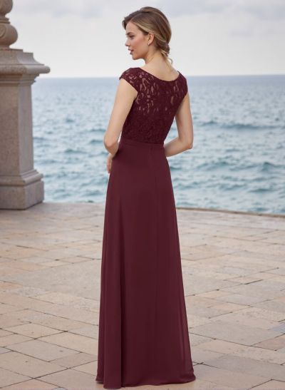 A-Line Scoop Neck Floor-Length Chiffon Bridesmaid Dresses With Lace