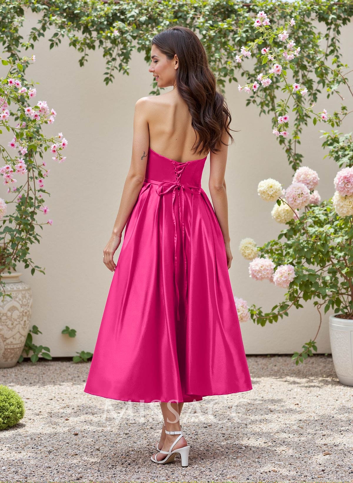 A-Line Strapless Sleeveless Tea-Length Satin Bridesmaid Dresses A-Line Strapless Sleeveless Tea-Length Satin Bridesmaid Dresses