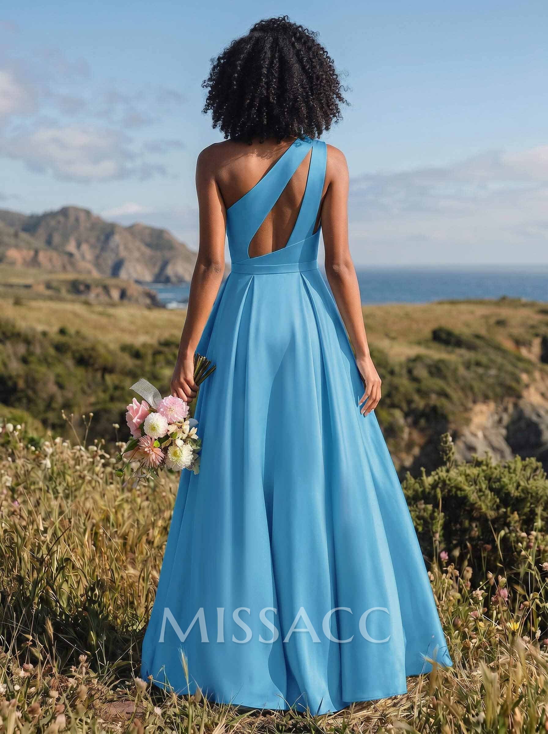 A-Line One-Shoulder Asymmetrical Charmeuse Bridesmaid Dresses With Ruffle/Back Hole A-Line One-Shoulder Asymmetrical Charmeuse Bridesmaid Dresses With Ruffle/Back Hole
