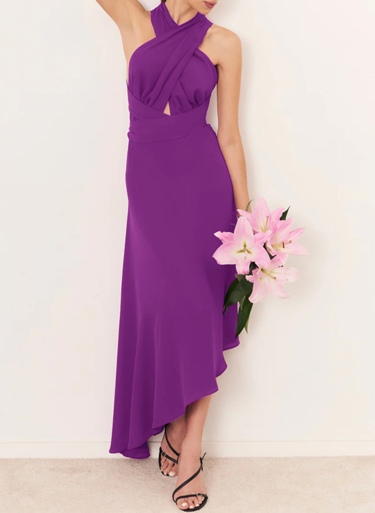 Sheath/Column Halter Asymmetrical Stretch Chiffon Bridesmaid Dresses With Back Hole