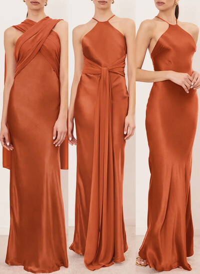 Sheath/Column Halter Floor-Length Stretch Satin Bridesmaid Dresses