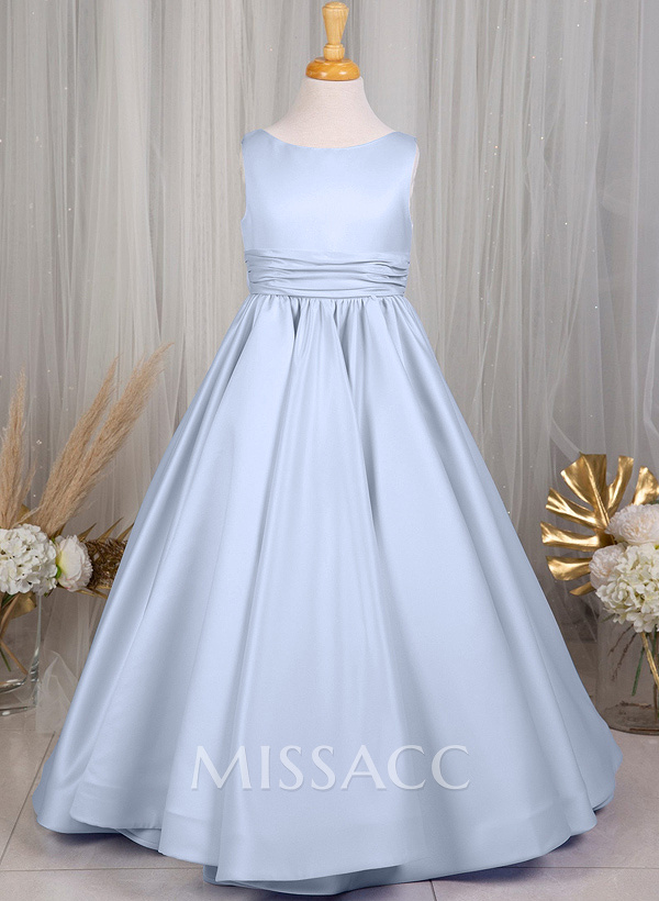 A-Line Scoop Neck Sleeveless Floor-Length Satin Flower Girl Dresses With Bow(s) A-Line Scoop Neck Sleeveless Floor-Length Satin Flower Girl Dresses With Bow(s)