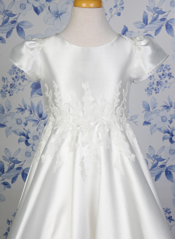 A-Line Scoop Neck Sleeveless Floor-Length Satin Flower Girl Dresses With Lace