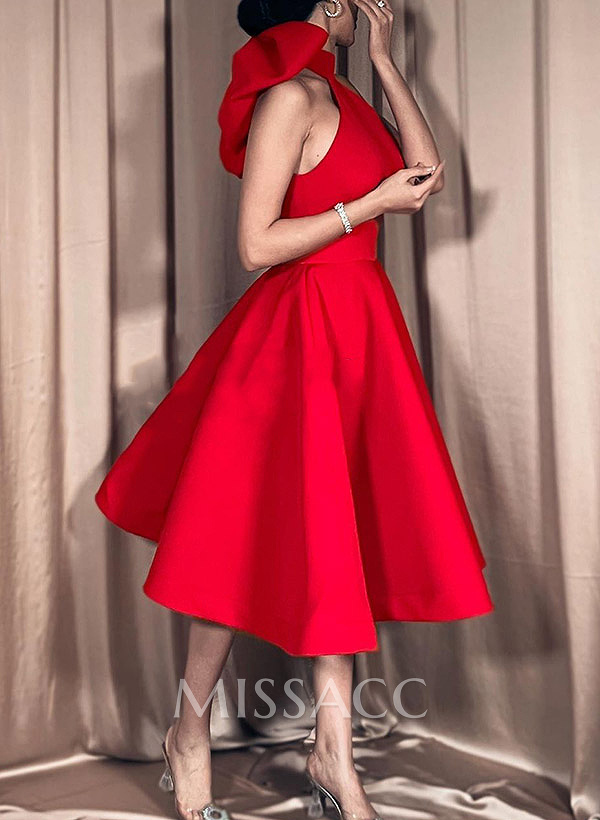 Ball-Gown Halter Sleeveless Satin(Non-Stretch) Homecoming Dresses With Bow(s) Ball-Gown Halter Sleeveless Satin(Non-Stretch) Homecoming Dresses With Bow(s)