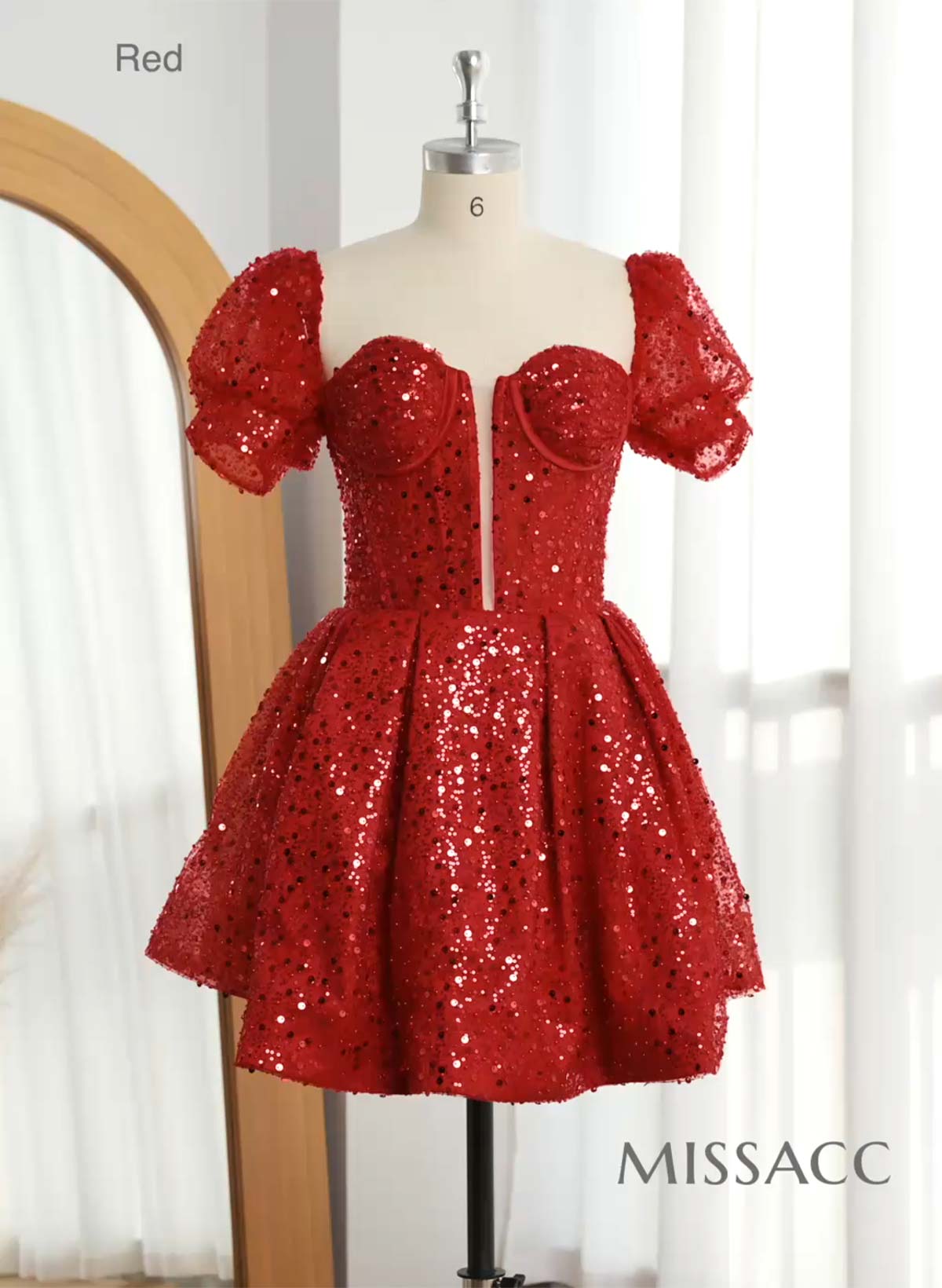 Ball-Gown Sweetheart Short Sleeves Sequined(Non-Stretch) Homecoming Dresses