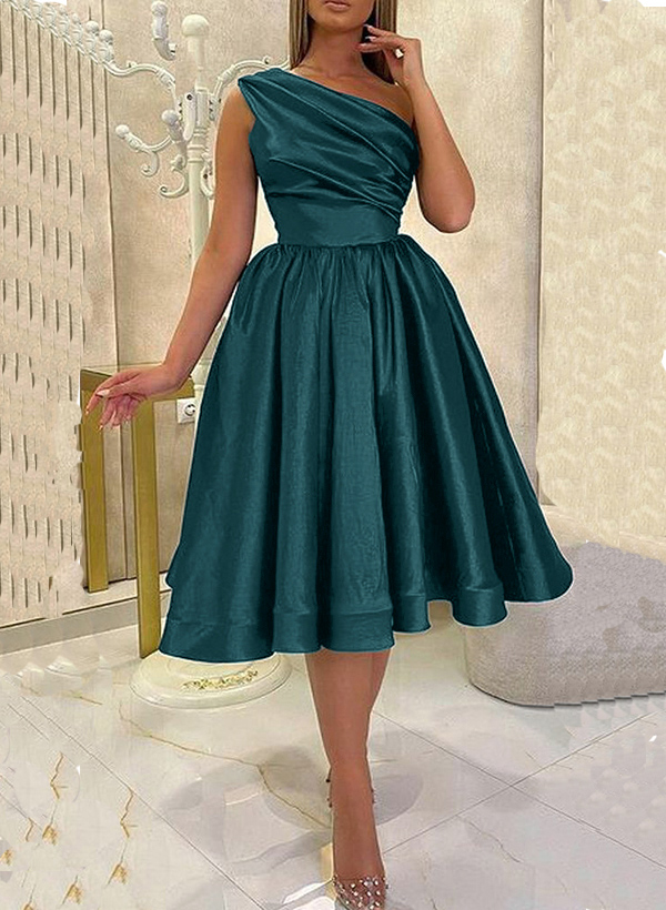 A-Line One-Shoulder Satin(Non-Stretch) Homecoming Dresses