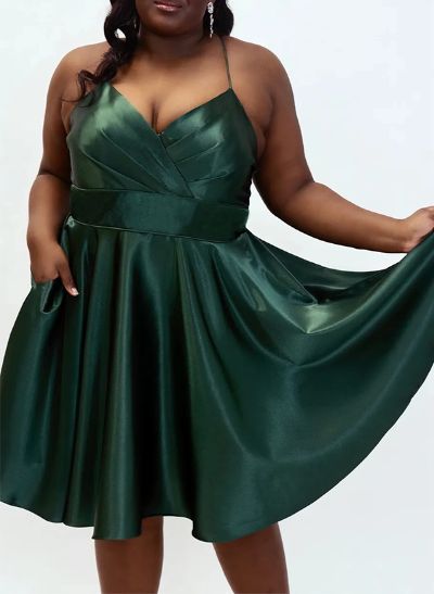 A-Line V-Neck Silk Like Satin(Non-Stretch) Homecoming Dresses