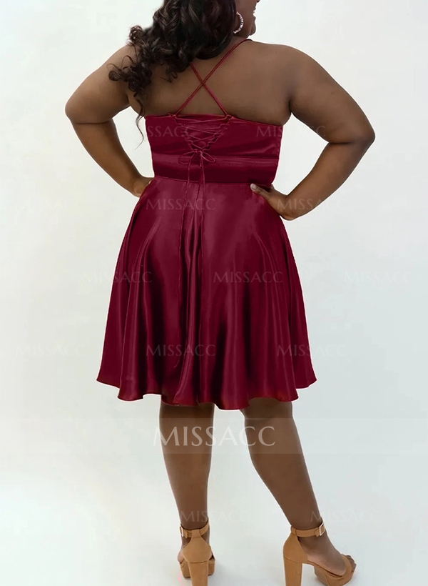 A-Line V-Neck Silk Like Satin(Non-Stretch) Homecoming Dresses