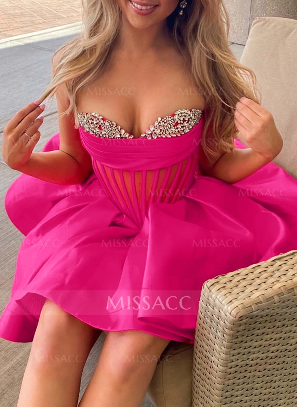 A-Line Sweetheart Short/Mini Satin Homecoming Dresses With Rhinestone