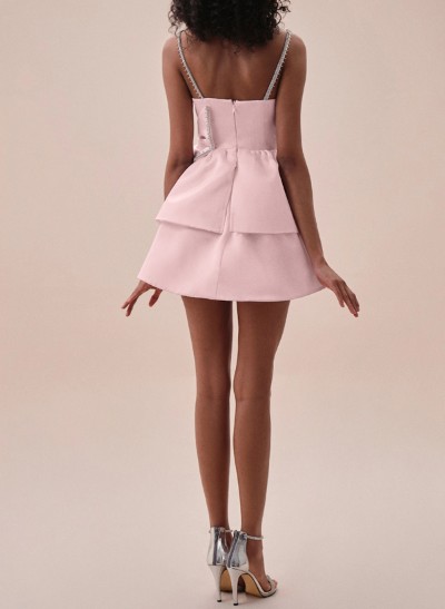 A-Line Square Neckline Short/Mini Satin Homecoming Dresses With Bow(s)