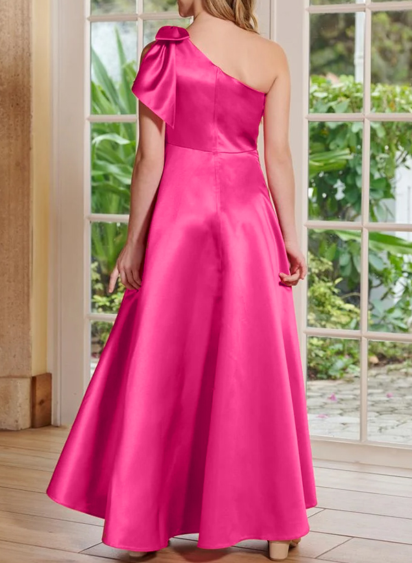 A-Line One-Shoulder Sleeveless Satin Junior Bridesmaid Dresses With Bow(s)