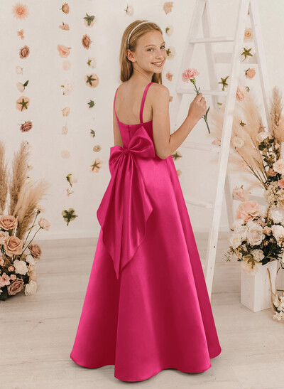 A-Line Square Neckline Sleeveless Satin Junior Bridesmaid Dresses With Bow(s)
