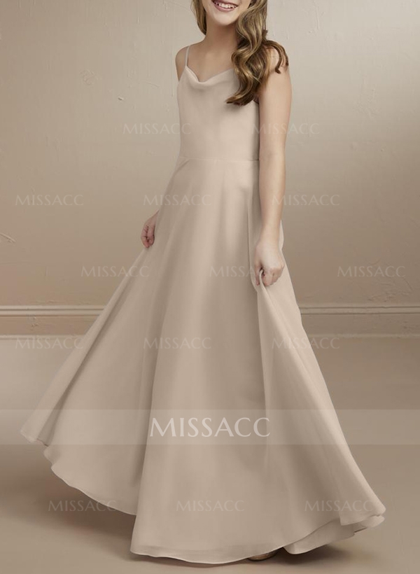 A-Line Cowl Neck Sleeveless Chiffon Junior Bridesmaid Dresses With Back Hole