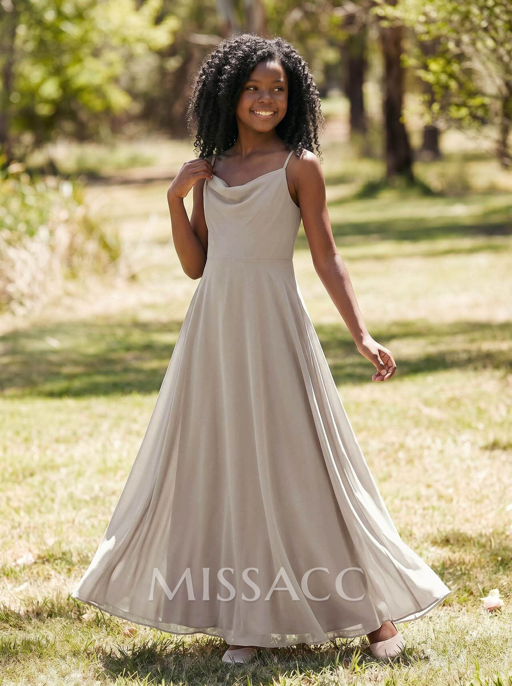 A-Line Cowl Neck Sleeveless Chiffon Junior Bridesmaid Dresses With Back Hole A-Line Cowl Neck Sleeveless Chiffon Junior Bridesmaid Dresses With Back Hole
