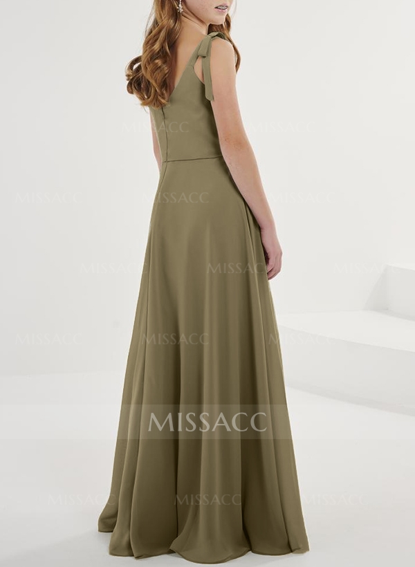 A-Line V-Neck Sleeveless Chiffon Junior Bridesmaid Dresses With Bow(s)