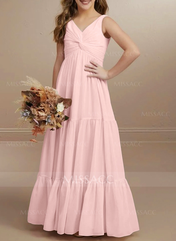 A-Line V-Neck Sleeveless Chiffon Junior Bridesmaid Dresses With Bow(s)