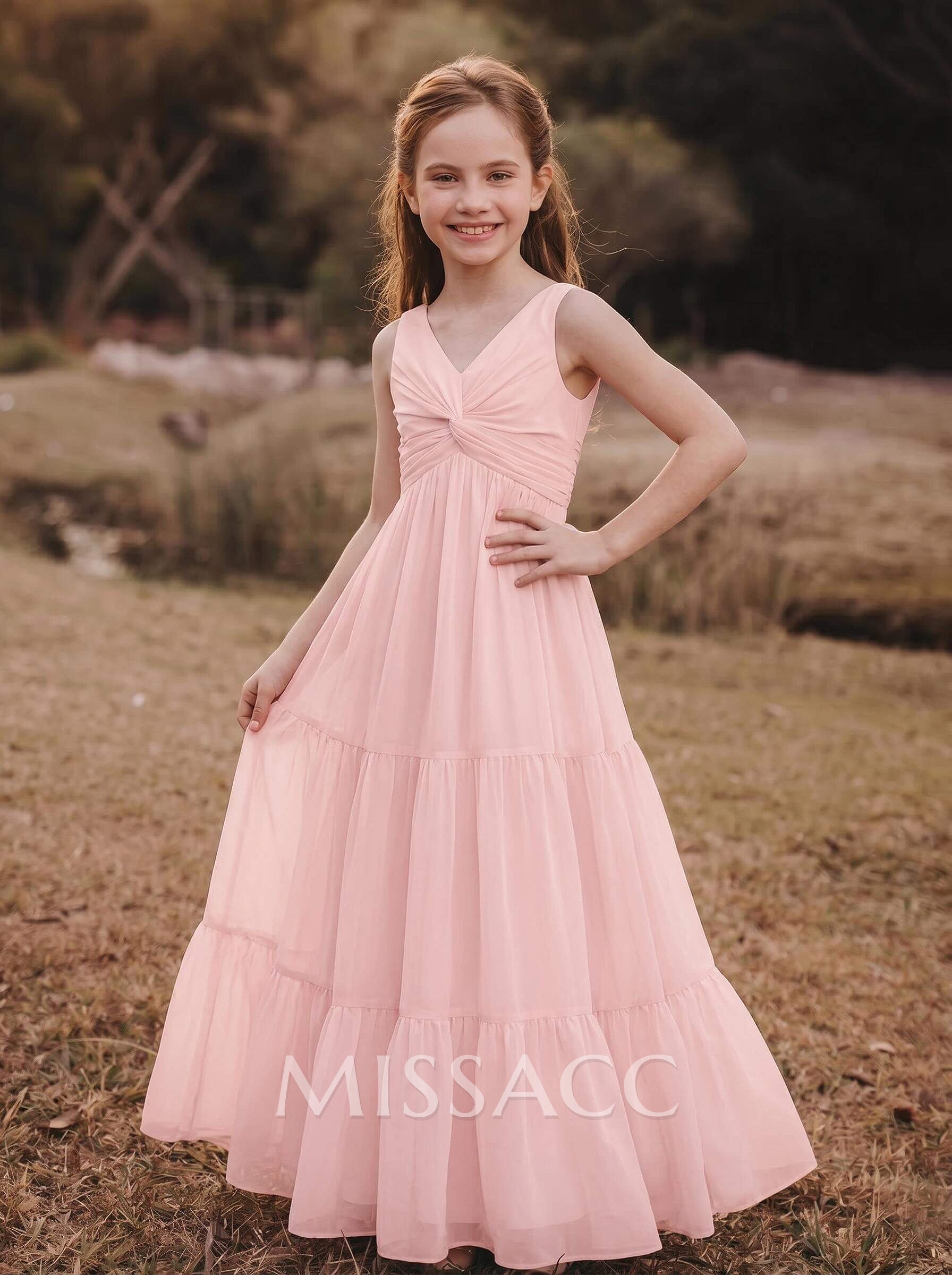 A-Line V-Neck Sleeveless Chiffon Junior Bridesmaid Dresses With Bow(s) A-Line V-Neck Sleeveless Chiffon Junior Bridesmaid Dresses With Bow(s)
