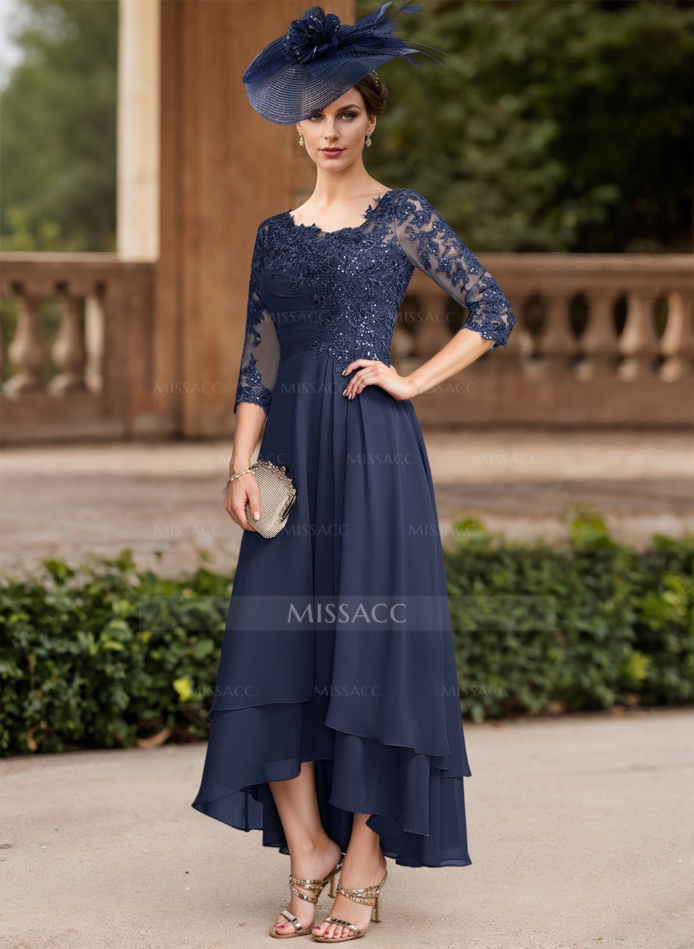 A-Line Asymmetrical Chiffon Mother Of The Bride Dresses With Appliques Lace