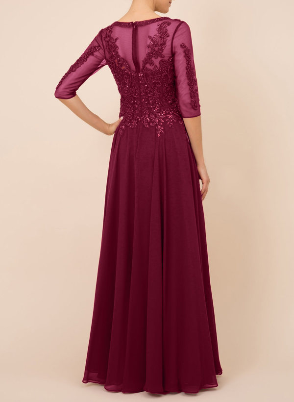 A-Line V-Neck Chiffon Mother Of The Bride Dresses With Appliques Lace