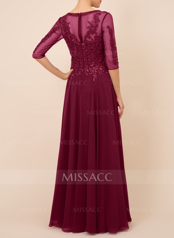 A-Line V-Neck Chiffon Mother Of The Bride Dresses With Appliques Lace