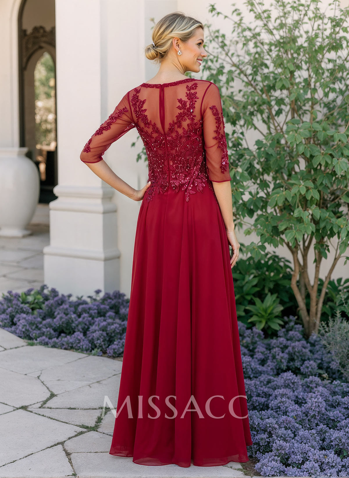A-Line V-Neck Chiffon Mother Of The Bride Dresses With Appliques Lace
