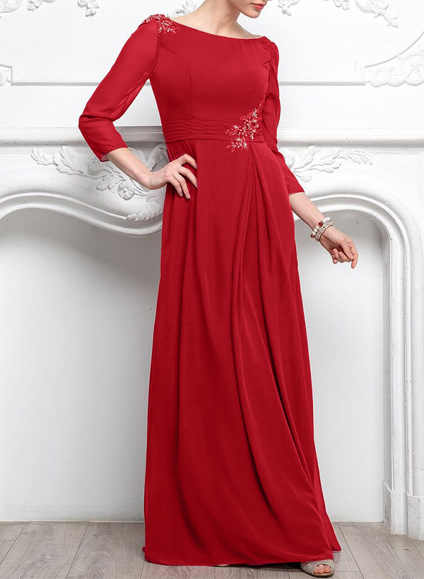 A-Line Scoop Neck 3/4 Sleeves Chiffon Mother Of The Bride Dresses