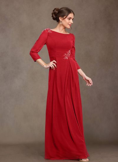 A-Line Scoop Neck 3/4 Sleeves Chiffon Mother Of The Bride Dresses