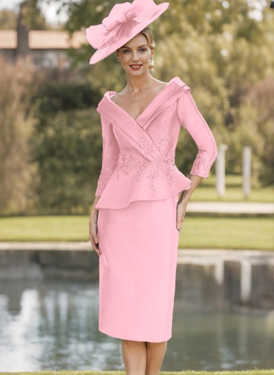 Sheath/Column V-Neck Matte Satin Mother Of The Bride Dresses With Appliques Lace
